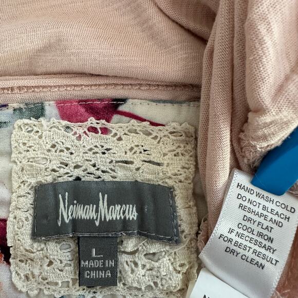 Neiman Marcus Blouse Top Large Pastel Pink Blush Ruffle Handkerchief Hem Cottage - Picture 8 of 9